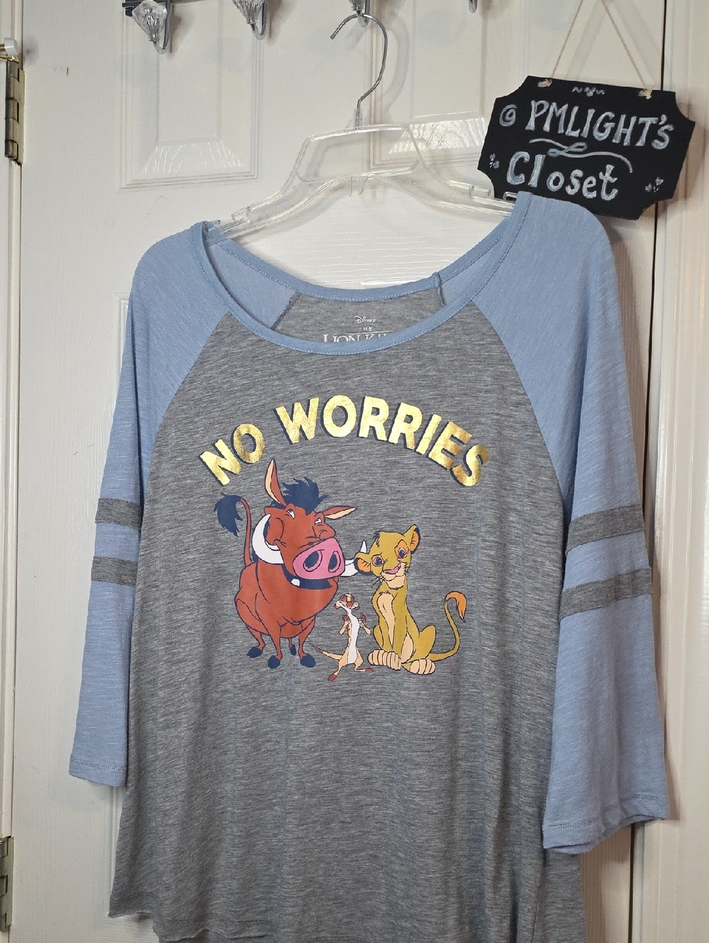 Disney The Lion King 'No Worries' Raglan Sleepshirt XL Gray Light Blue - Picture 1 of 4